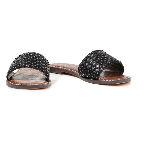 SAM EDELMAN Geraldine Studded Basketweave Black Leather Slides Women’s Sz 6 NEW - Picture 1 of 10